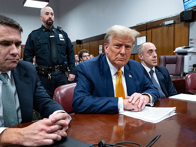 Former President Donald Trump waits for the start of proceedings in his trial at Manhattan criminal court, Tuesday, May 14, 2024, in New York. (AP Photo/Craig Ruttle, Pool)