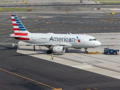 American Airlines Airbus A319 aircraft at LaGuardia Airport in NY. The Airbus A319-100 nar