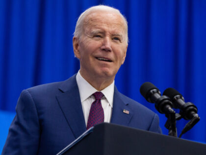 US President Joe Biden at the YMCA Allard Center in Goffstown, New Hampshire, US, on Monda