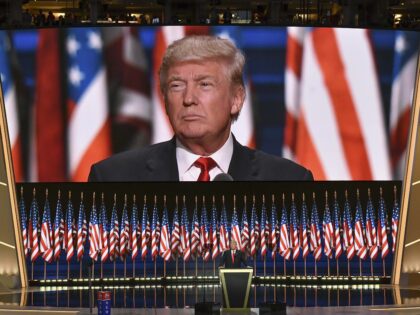 CLEVELAND, OH - JULY 21: Republican presidential nominee Donald Trump addresses his suppor