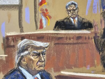 Former President Donald Trump sits as final jurors are sworn in during his criminal trial