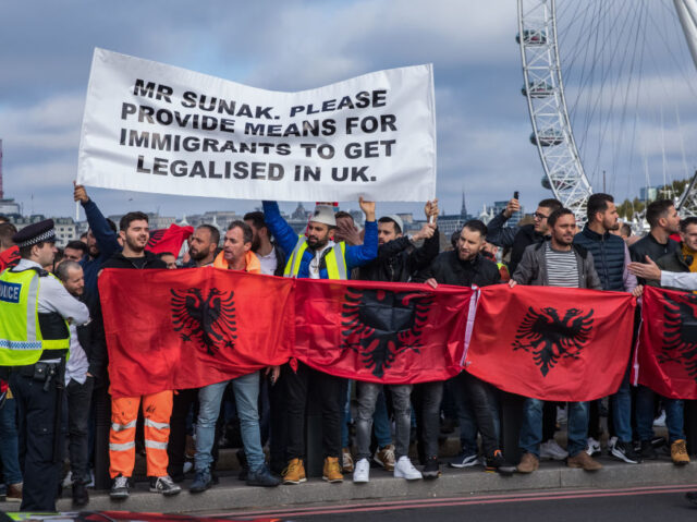 Thousands of Albanians protest on Westminster Bridge against comments made by Home Secreta