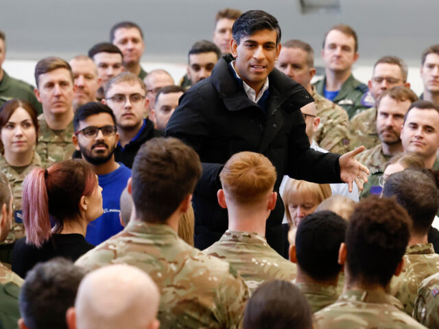 LOSSIEMOUTH, SCOTLAND - DECEMBER 18: British Prime Minister Rishi Sunak speaks to soldiers