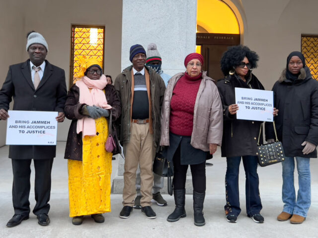 (l-R) Plaintiffs Demba Dem, Fatou Camara, Madi Ceesay, Ramzia Diab, Binta Jamba and an uni