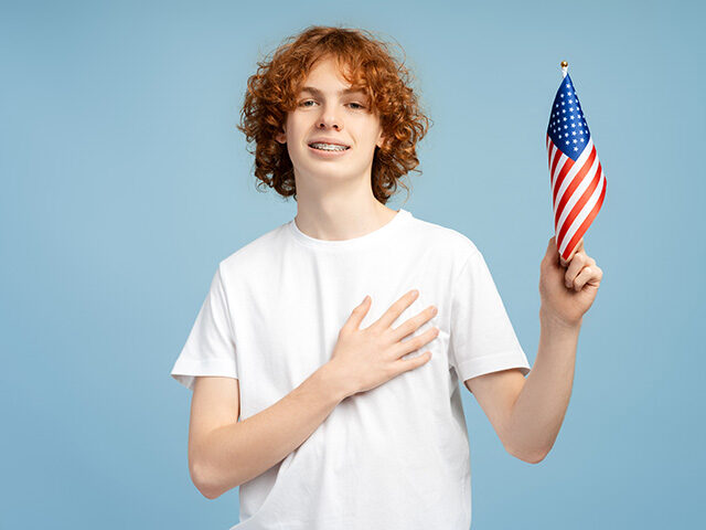 boy with American flag