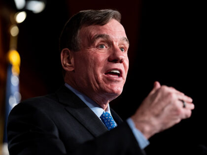 Sen. Mark Warner, D-Va., participates in the news confernce on the DUALS Act of 2024 in th