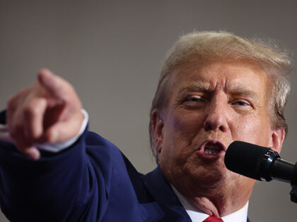 Former President Donald Trump speaks to guests at a rally on April 02, 2024 in Green Bay,