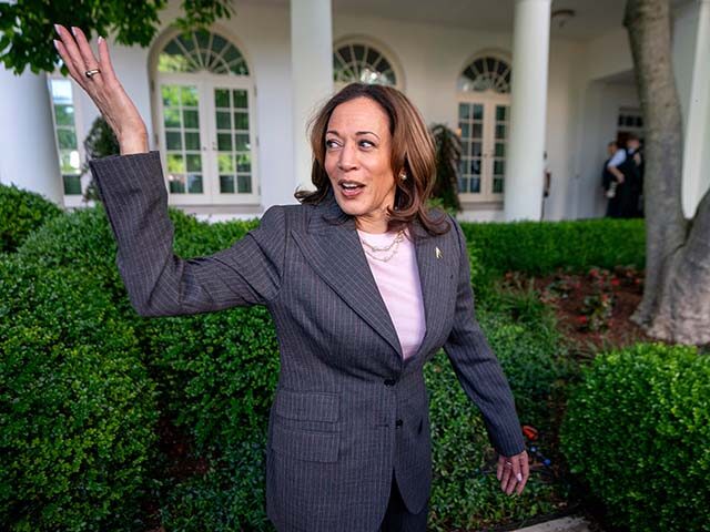 Vice President Kamala Harris departs following a reception in the Rose Garden of the White