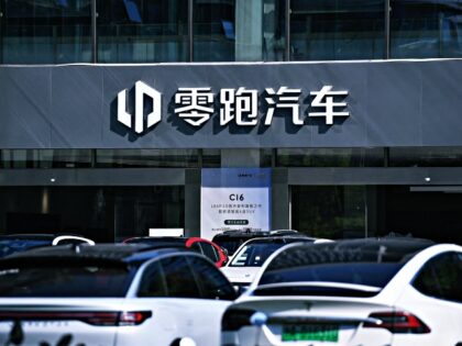A logo of Chinese electric vehicle maker Leapmotor is seen at its headquarter in Hangzhou,