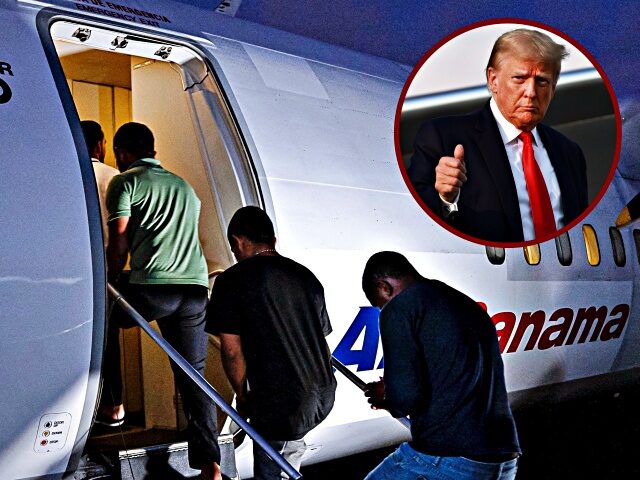 Colombian citizens board a chartered flight as they are deported in Albrook Gelabert airpo