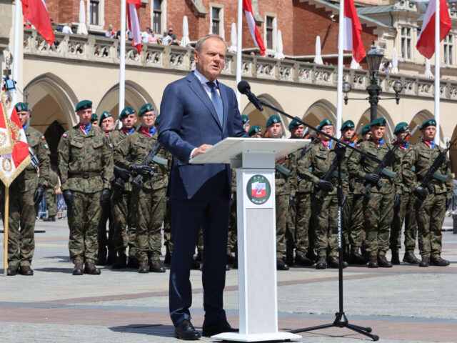 The Prime Minister of Poland, Donald Tusk speaks during the celebration of Monte Casino an