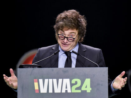 MADRID, SPAIN - MAY 19: Javier Milei, President of Argentina speaks the 'Europa Viva 24' c