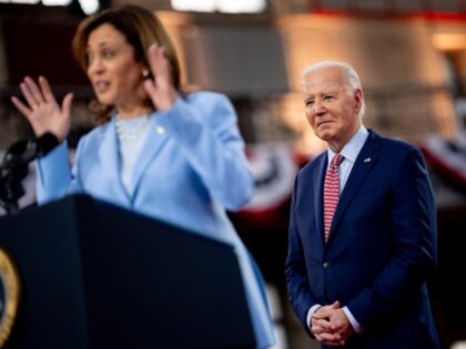 U.S. Vice President Kamala Harris introduces U.S. President Joe Biden during a campaign ra