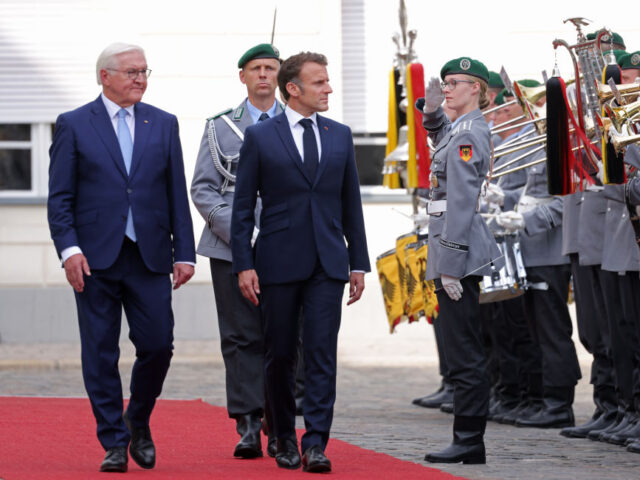 BERLIN, GERMANY - MAY 26: German President Frank-Walter Steinmeier (L) and French Presiden