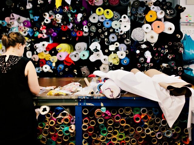 An employee at work inside the Nanette Lepore manufacturing facility located at 225 W. 35t