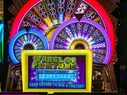 A colorful "Wheel of Fortune" slot machine is viewed at the Wynn Hotel & Cas