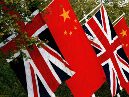 LONDON - NOVEMBER 07: Chinese and British flags fly on Pall Mall on November 7, 2005 in L