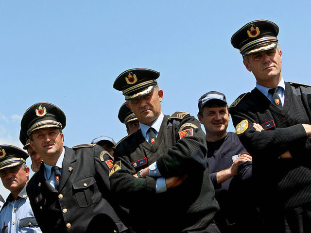 Krushevo, SERBIA: Albanian border policemen are seen during a patrol together with the Kos