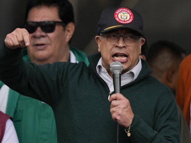 Colombian President Gustavo Petro speaks at the International Workers' Day march in B