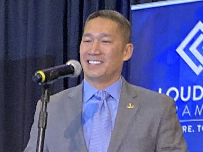 Retired Navy captain Hung Cao participates in a debate on Oct. 20, 2022, in Leesburg, Virg