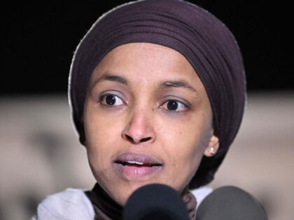 US Representative Ilhan Omar,D-MN, speaks during a news conference calling for a ceasefire