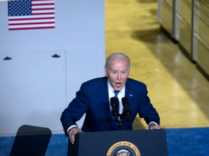STURTEVANT, WISCONSIN - MAY 08: U.S. President Joe Biden speaks to guests during an event