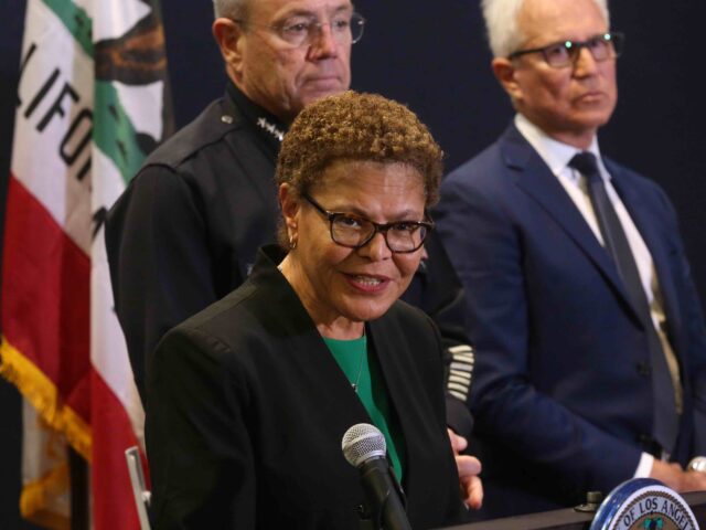 LOS ANGELES, CA - DECEMBER 1, 2023 - Los Angeles Mayor Karen Bass, from left, with LAPD Ch