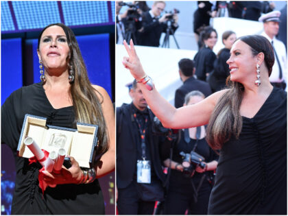 CANNES, FRANCE - MAY 25: Karla Sofía Gascón (L) accepts the 'Best Actress' Awa
