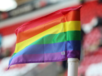 ROTHERHAM, ENGLAND - DECEMBER 09: An LGBTQ+ Rainbow corner flag during the Sky Bet Champio