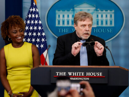 WASHINGTON, DC - MAY 03: Actor Mark Hamill joins White House Press Secretary Karine Jean-P