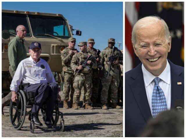 Gov Abbott with Texas National Guard -- Joe Biden (FILE: Getty Images)