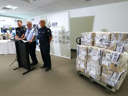 Representatives from the Victorian Joint Organised Crime Taskforce address the media at th