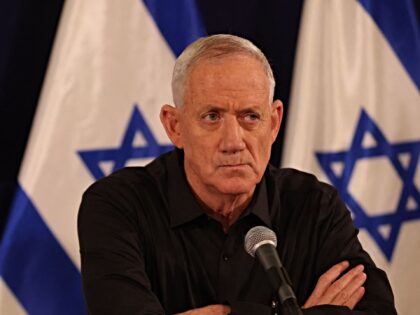 Israeli Cabinet Minister Benny Gantz attends a press conference in the Kirya military base