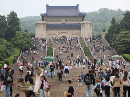 Tourists visit the Mausoleum of Sun Yat-sen scenic spot in Nanjing, Jiangsu province, Chin