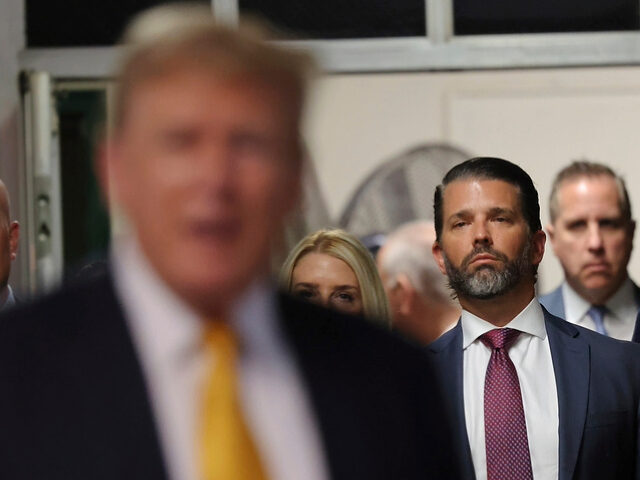 Trump and Son Don Jr. Troll Leftists from Courthouse
