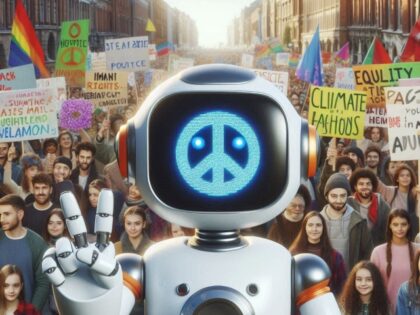 leftist robot attends rally