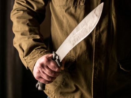 A man holds a machete in his hand in a threatening stance (Getty/Stock Photo).