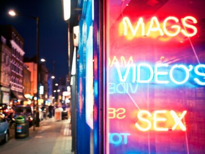 porn shop at night