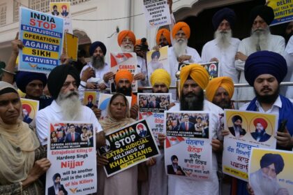 Activists of the Dal Khalsa Sikh organisation, a pro-Khalistan group, stage a demonstratio