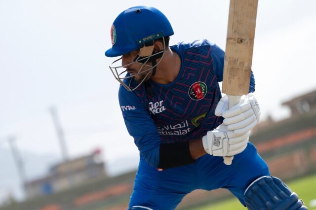 Afghan all-rounder Nangeyalia Kharote during a practice session in Kabul
