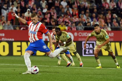 Artem Dovbyk boosted his golden boot hopes with a hat-trick for Girona