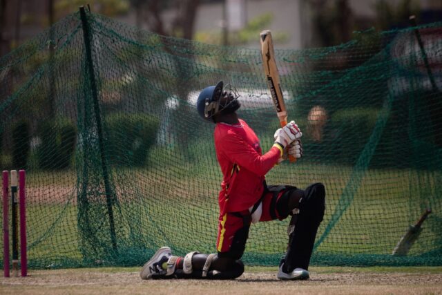Batsman Kenneth Waiswa was among those training at the Kampala cricket ground