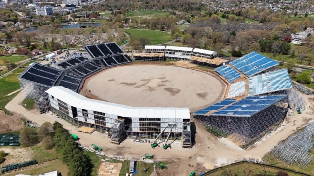 Construction continued on the Nassau County International Cricket Stadium on April 22, 202