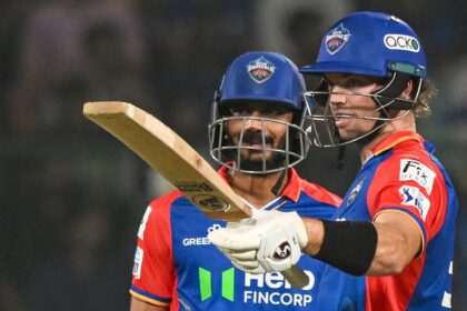 Delhi Capitals' Tristan Stubbs (R) scored 57 not out during his side's victory against Luc