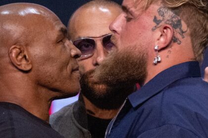 Heavyweight boxing icon Mike Tyson and YouTuber Jake Paul face off during a New York press
