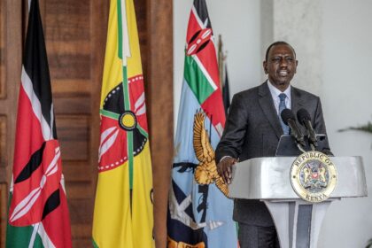 Kenyan President William Ruto speaks about recent floods during an address from State Hous
