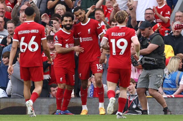 Liverpool celebrate Cody Gakpo's goal against Tottenham
