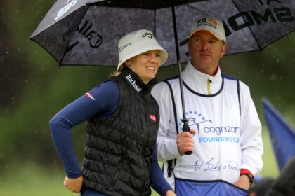 Madelene Sagstrom of Sweden has a share of the lead at the LPGA's Founders Cup after her r