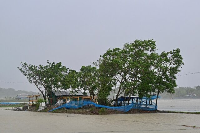 Marooned houses are seen during heavy rainfall in Patuakhali in Bangladesh on May 27 afte