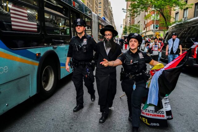 Police arrest a Jewish pro-Palestinian demonstrator near the Met Gala in New York on May 6